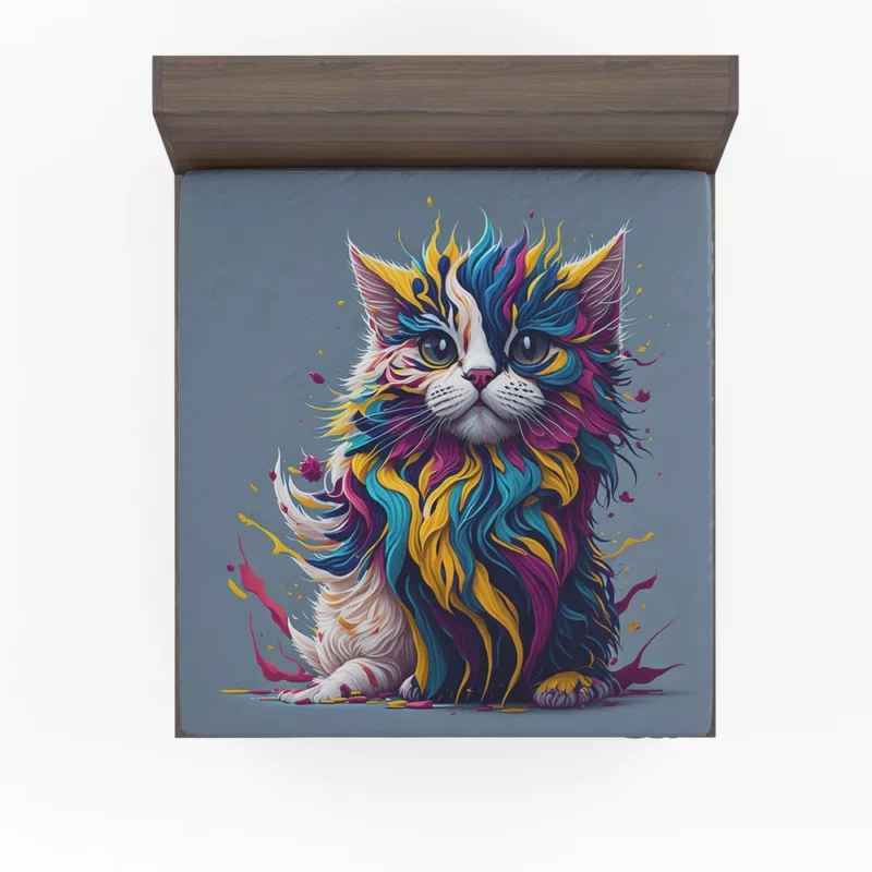 Blue-Eyed Cat with Colorful Head Fitted Sheet