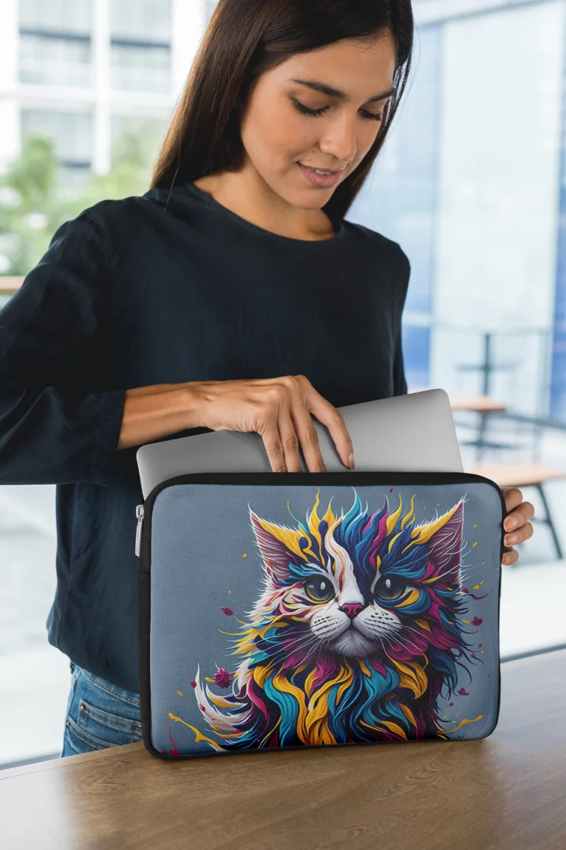 Blue-Eyed Cat with Colorful Head Laptop Sleeve 1