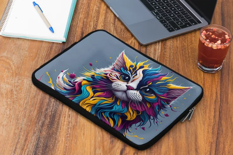 Blue-Eyed Cat with Colorful Head Laptop Sleeve 2