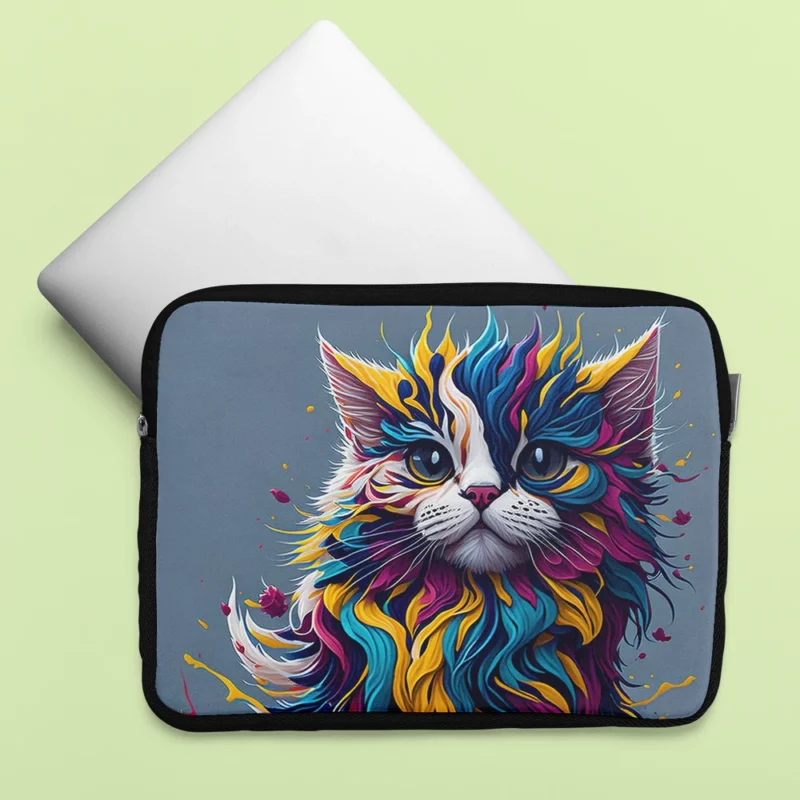 Blue-Eyed Cat with Colorful Head Laptop Sleeve