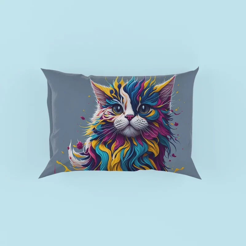 Blue-Eyed Cat with Colorful Head Pillow Cases