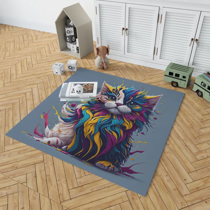 Blue-Eyed Cat with Colorful Head Rug 1