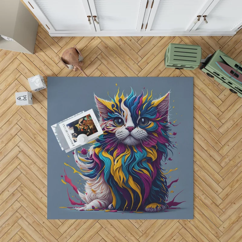 Blue-Eyed Cat with Colorful Head Rug