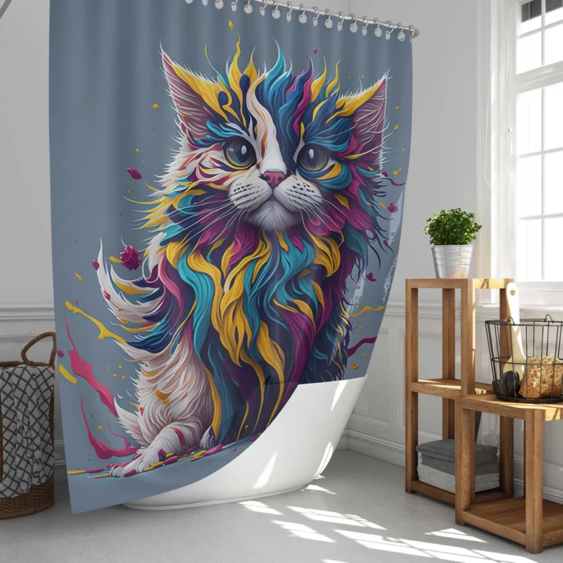 Blue-Eyed Cat with Colorful Head Shower Curtain