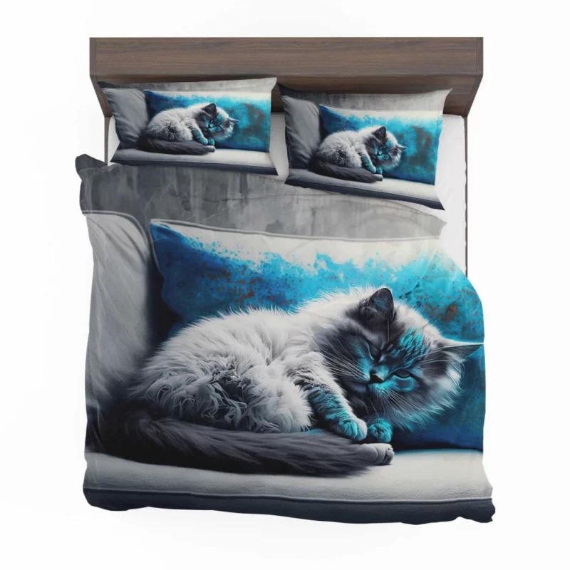 Blue-Eyed Sleeping Cat on Grey Couch Bedding Set 2