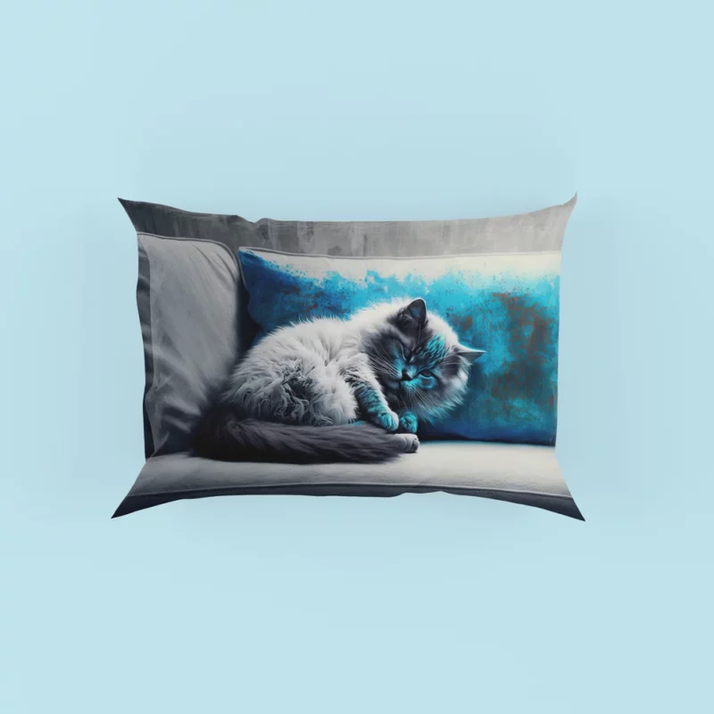 Blue-Eyed Sleeping Cat on Grey Couch Pillow Cases