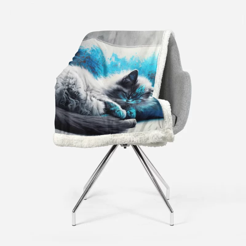 Blue-Eyed Sleeping Cat on Grey Couch Sherpa Fleece Blanket 1