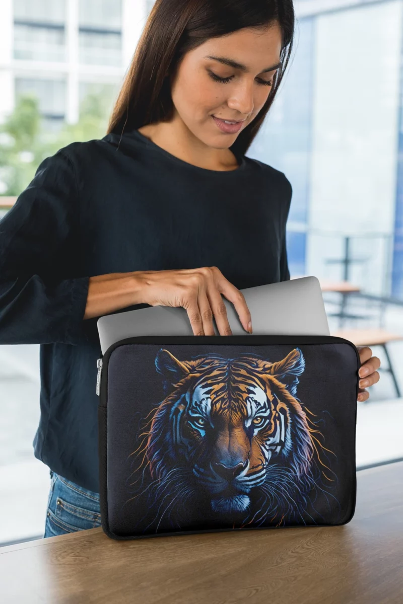 Blue-Eyed Tiger on Black Background Laptop Sleeve 1