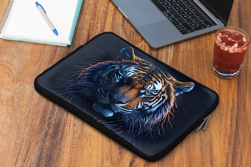 Blue-Eyed Tiger on Black Background Laptop Sleeve 2