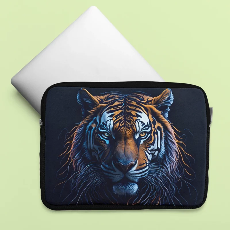 Blue-Eyed Tiger on Black Background Laptop Sleeve