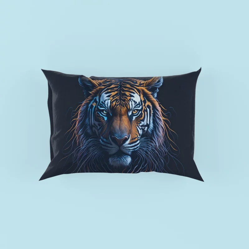 Blue-Eyed Tiger on Black Background Pillow Cases