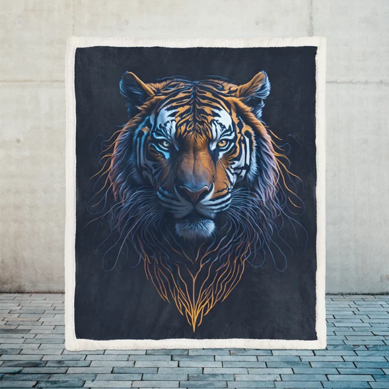 Blue-Eyed Tiger on Black Background Sherpa Fleece Blanket