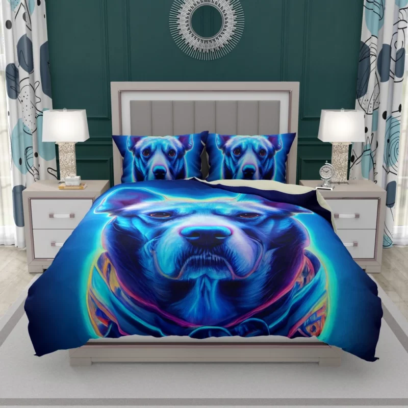 Blue Watercolor Dog Portrait Print Bedding Set 1