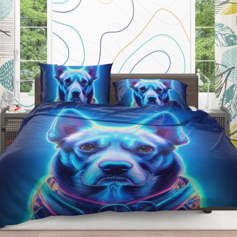 Blue Watercolor Dog Portrait Print Bedding Set