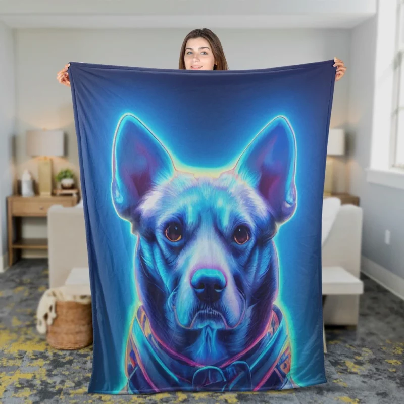 Blue Watercolor Dog Portrait Print Fleece Blanket 2