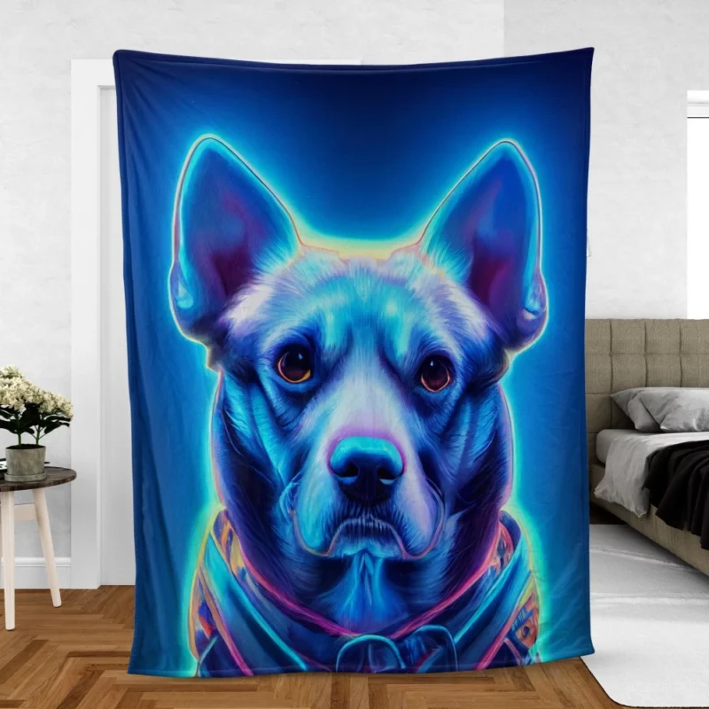 Blue Watercolor Dog Portrait Print Fleece Blanket