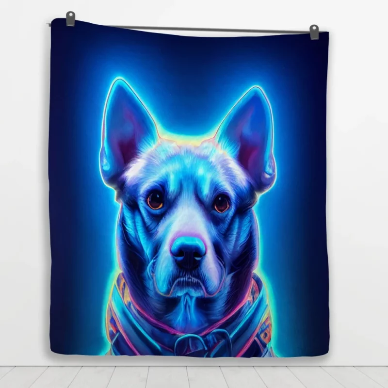 Blue Watercolor Dog Portrait Print Quilt Blanket 1