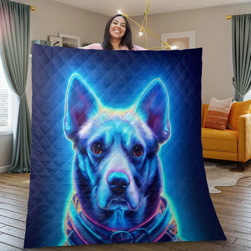 Blue Watercolor Dog Portrait Print Quilt Blanket