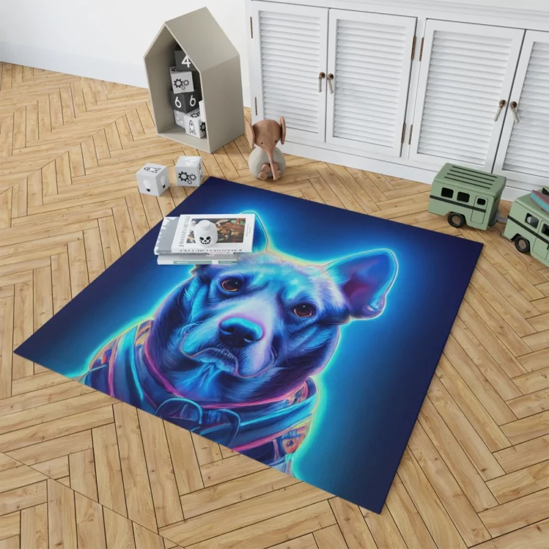 Blue Watercolor Dog Portrait Print Rug 1