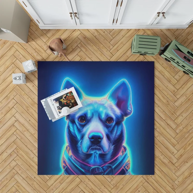 Blue Watercolor Dog Portrait Print Rug