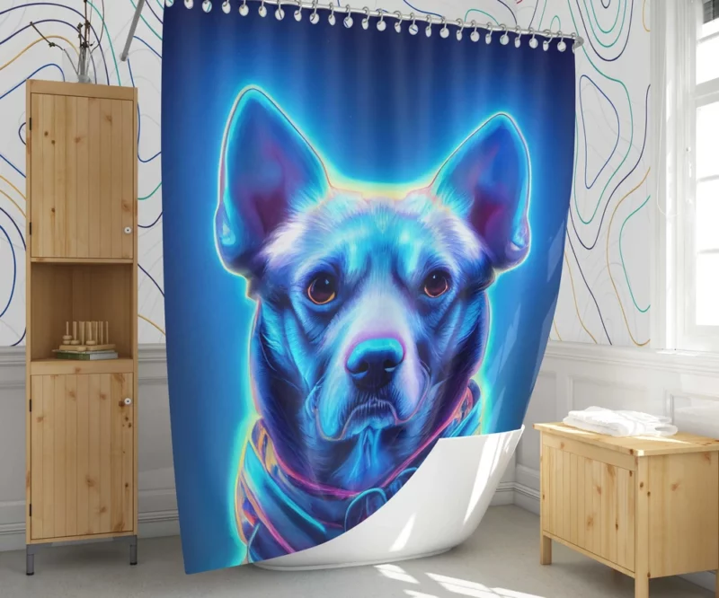 Blue Watercolor Dog Portrait Print Shower Curtain 1