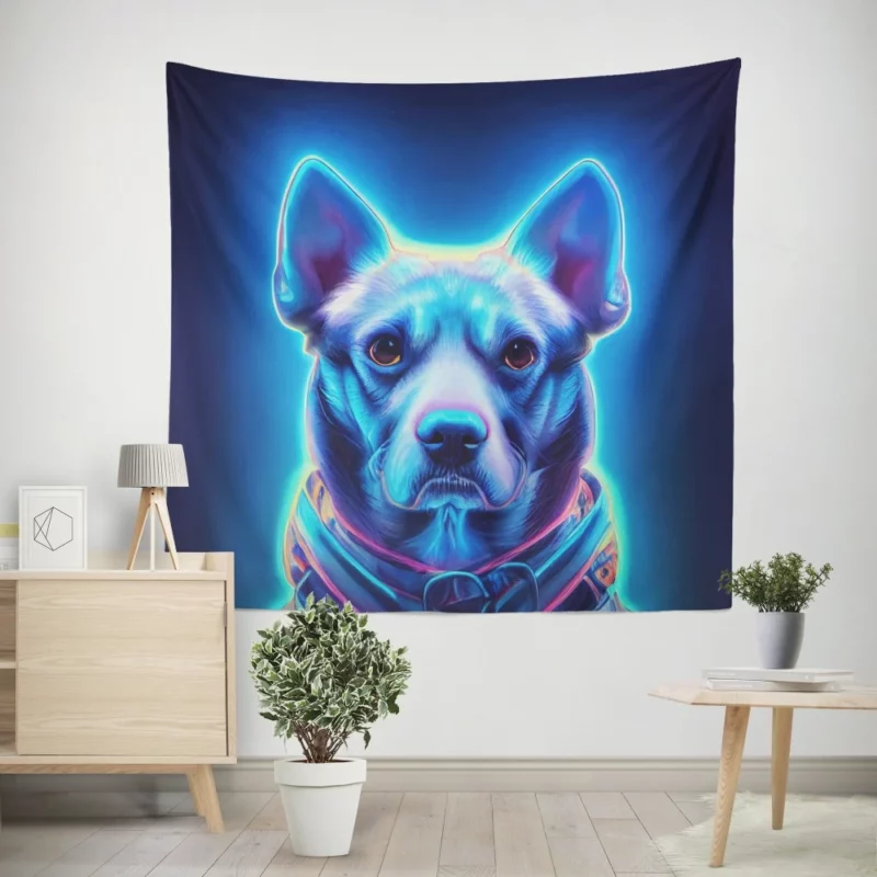 Blue Watercolor Dog Portrait Print Wall Tapestry