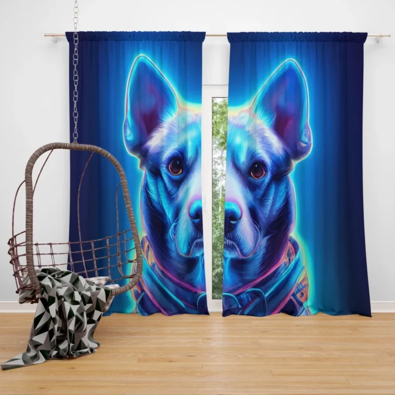 Blue Watercolor Dog Portrait Print Window Curtain