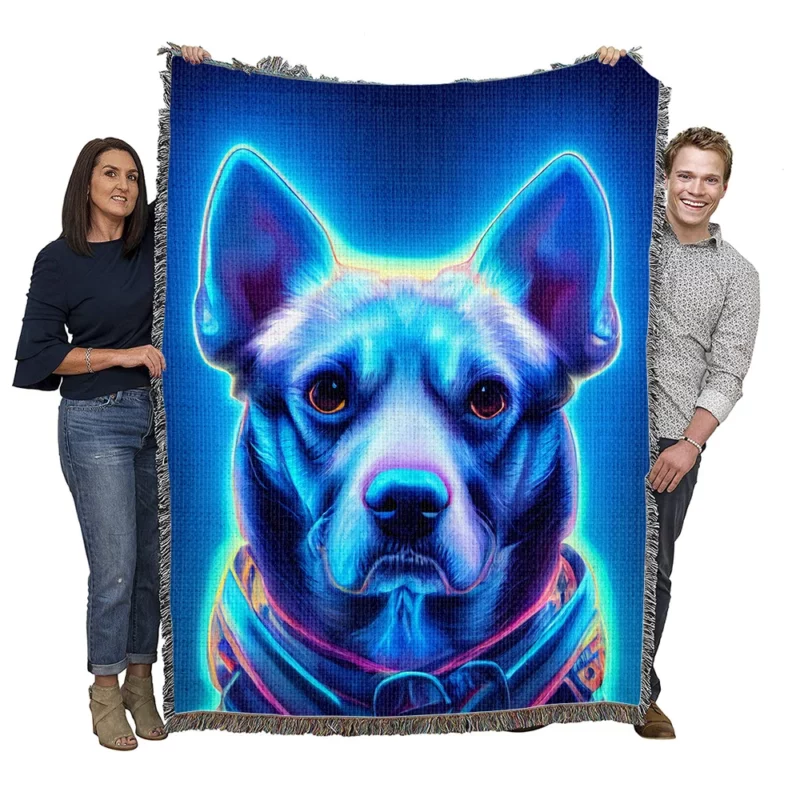 Blue Watercolor Dog Portrait Print Woven Blanket