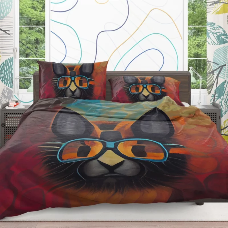 Bobcat Wearing Glasses Art Bedding Set