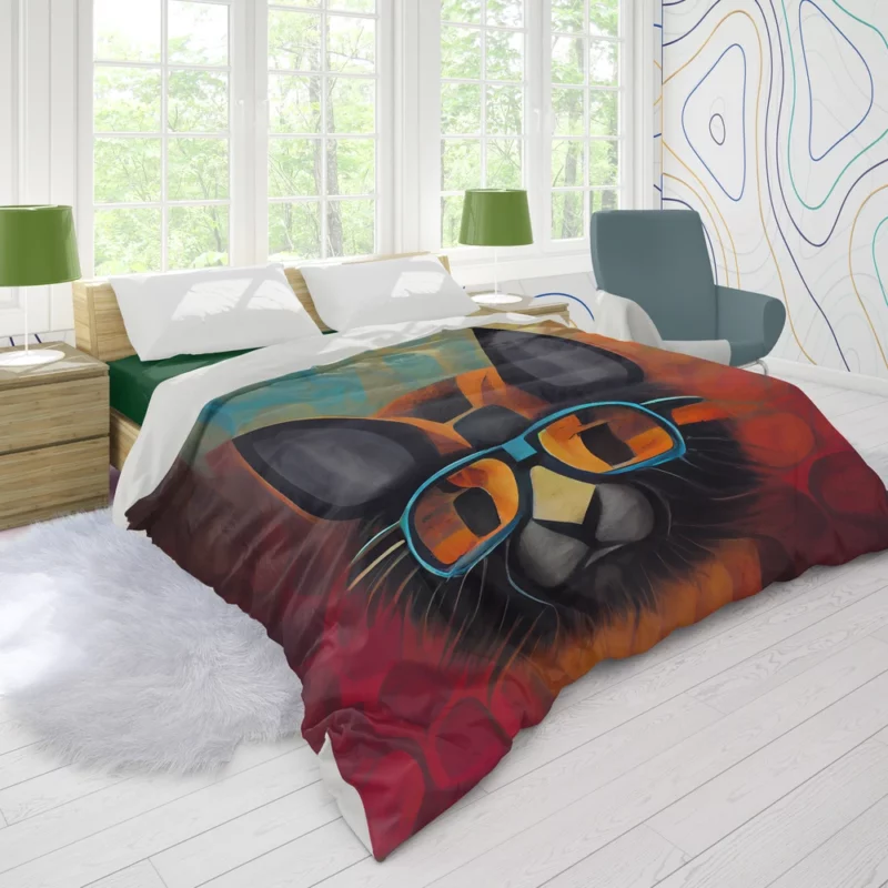 Bobcat Wearing Glasses Art Duvet Cover