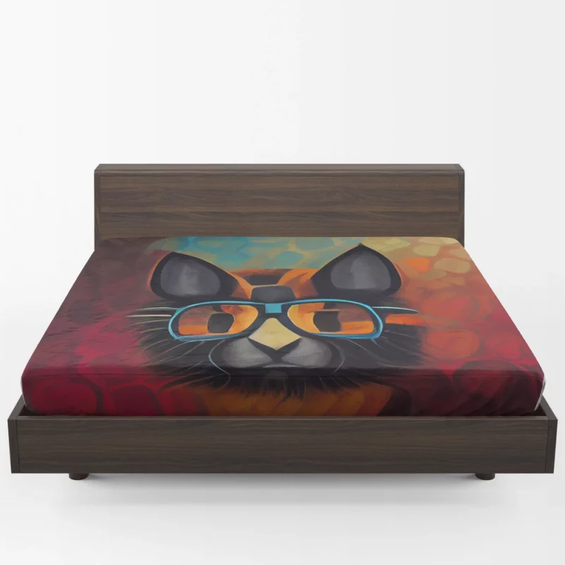 Bobcat Wearing Glasses Art Fitted Sheet 1