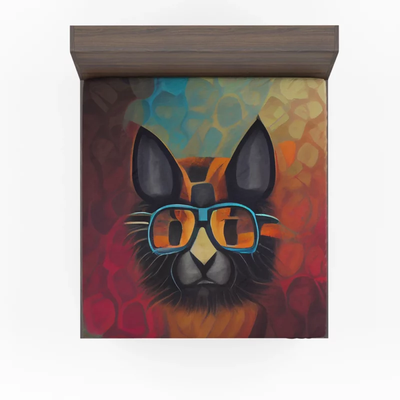 Bobcat Wearing Glasses Art Fitted Sheet