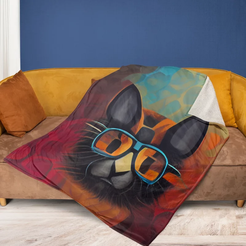 Bobcat Wearing Glasses Art Fleece Blanket 1