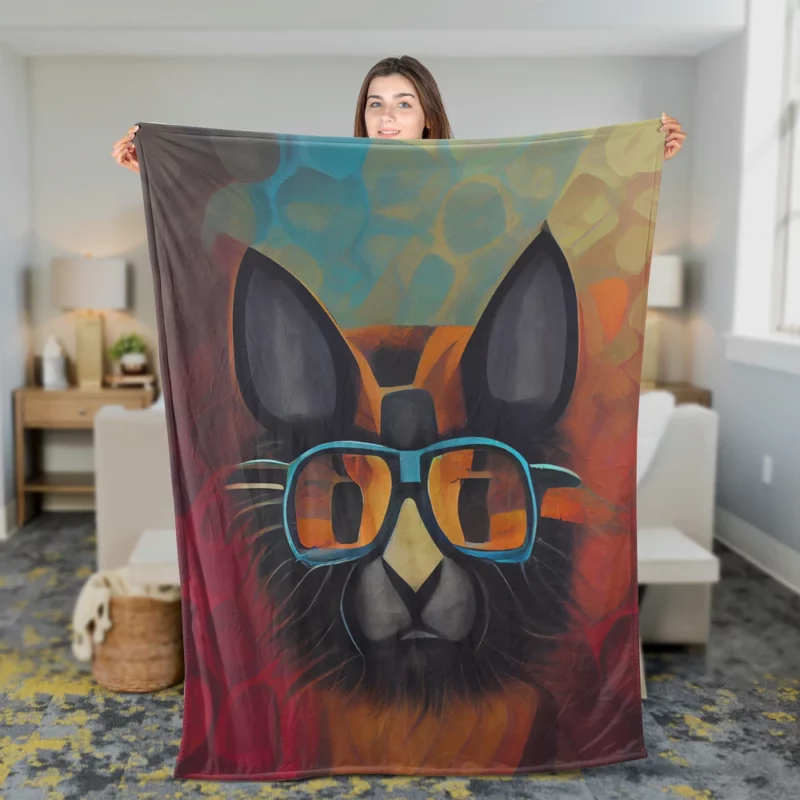 Bobcat Wearing Glasses Art Fleece Blanket 2