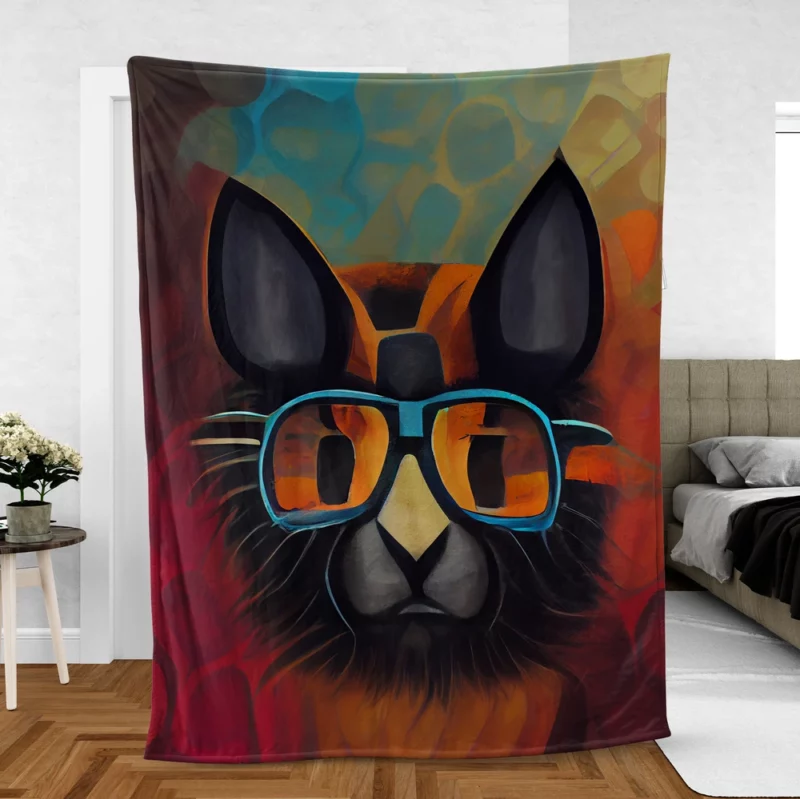 Bobcat Wearing Glasses Art Fleece Blanket