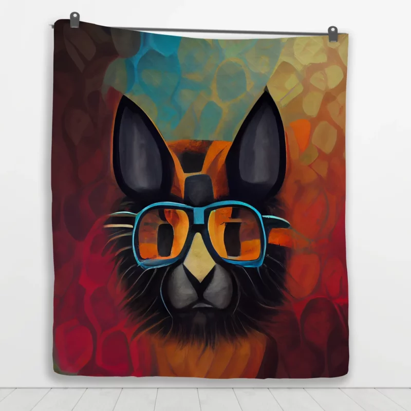 Bobcat Wearing Glasses Art Quilt Blanket 1