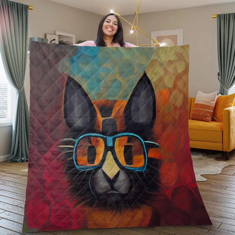 Bobcat Wearing Glasses Art Quilt Blanket