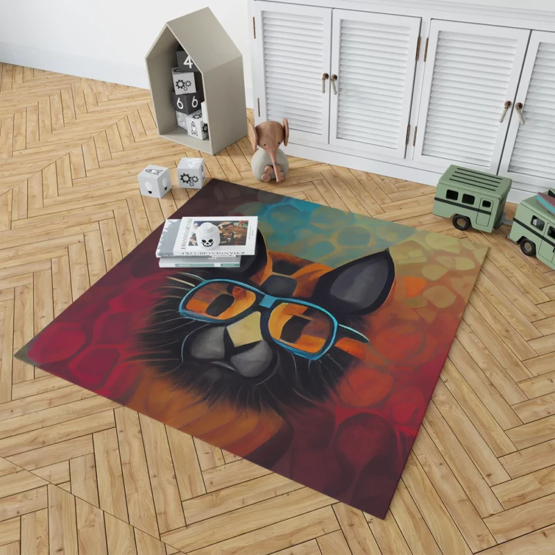 Bobcat Wearing Glasses Art Rug 1