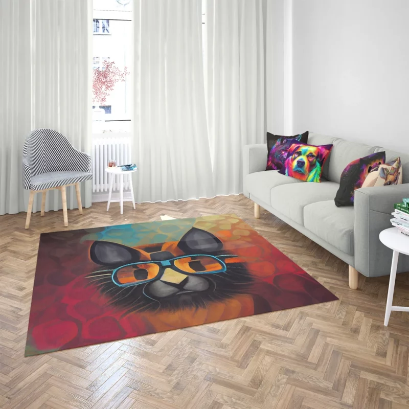 Bobcat Wearing Glasses Art Rug 2