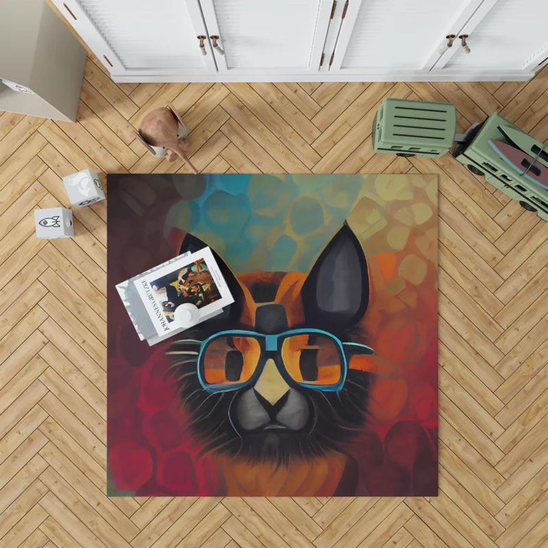 Bobcat Wearing Glasses Art Rug