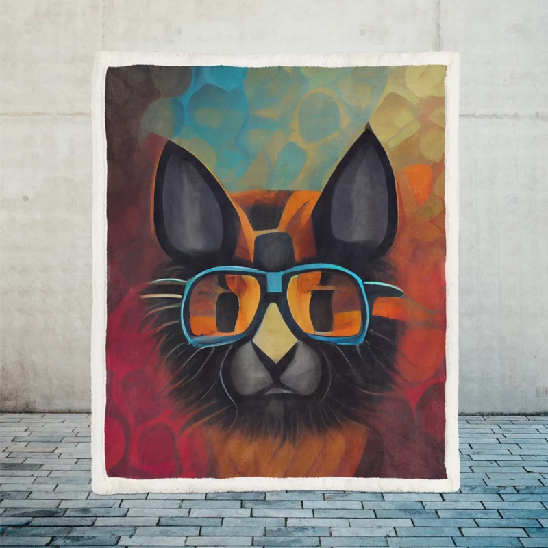 Bobcat Wearing Glasses Art Sherpa Fleece Blanket