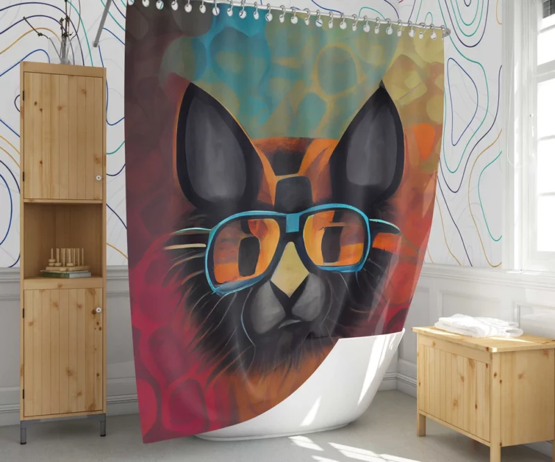 Bobcat Wearing Glasses Art Shower Curtain 1