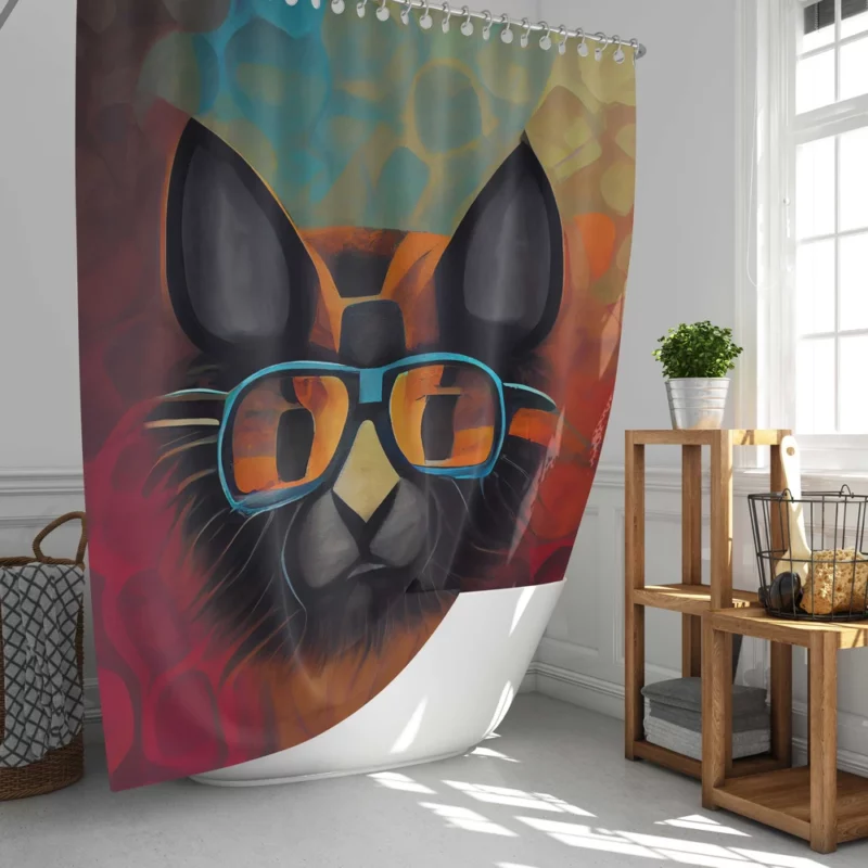 Bobcat Wearing Glasses Art Shower Curtain