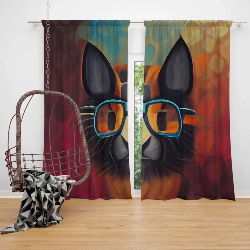 Bobcat Wearing Glasses Art Window Curtain