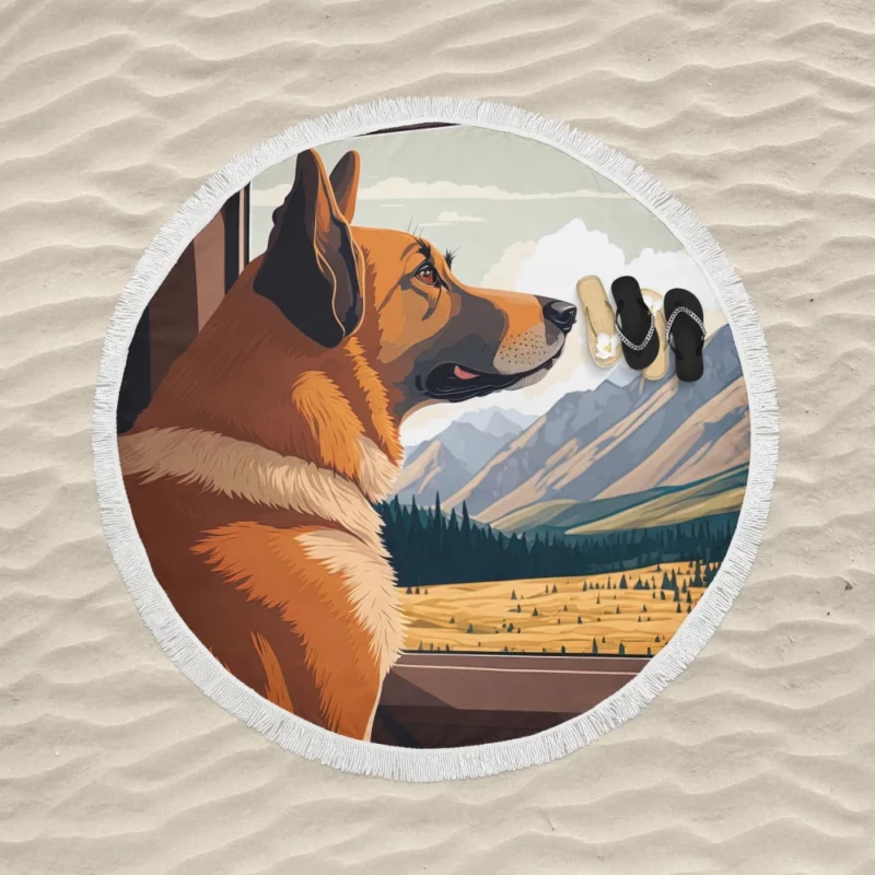 Brown Formosan Mountain Dog Sculpture Round Beach Towel