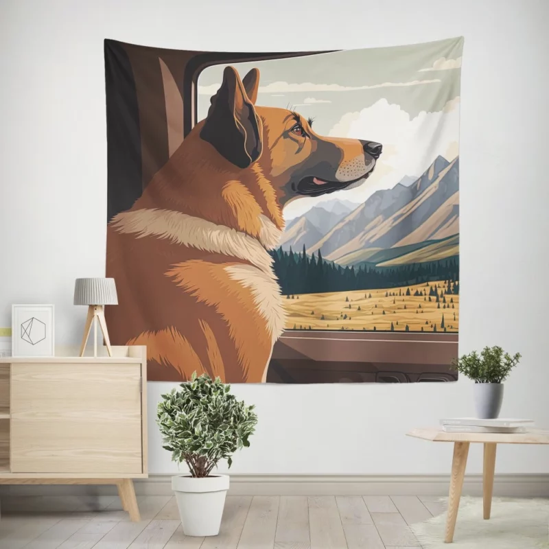 Brown Formosan Mountain Dog Sculpture Wall Tapestry