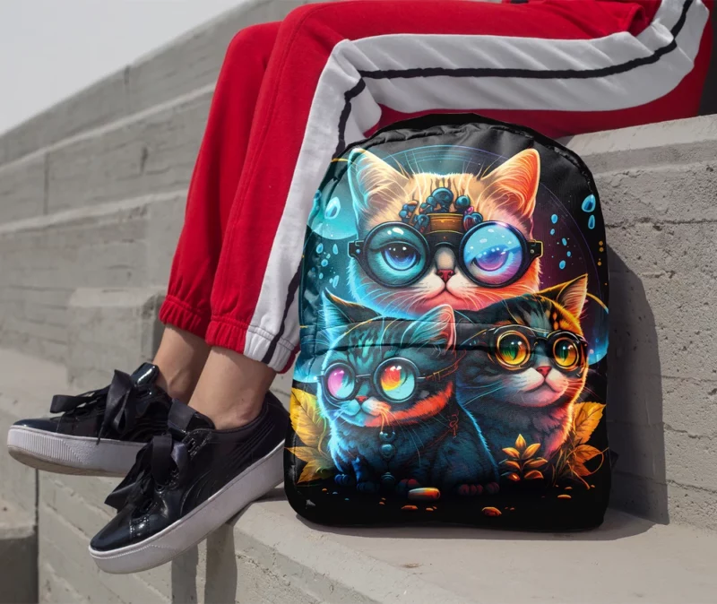 Cartoon Cat Character with Glasses Backpack 1