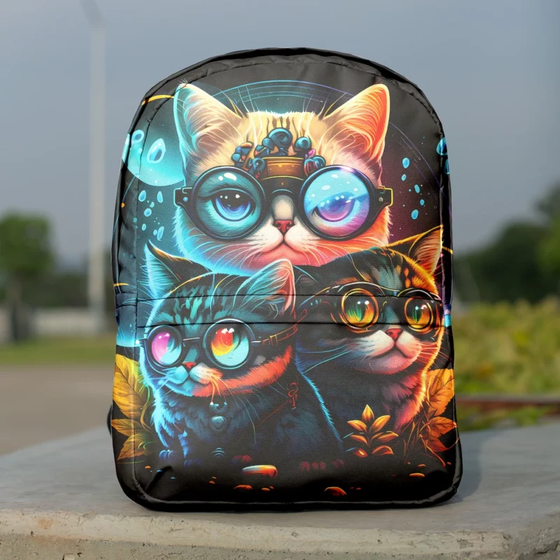 Cartoon Cat Character with Glasses Backpack