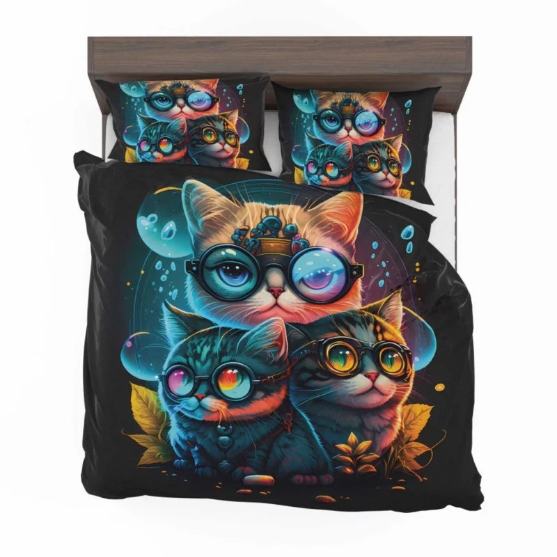 Cartoon Cat Character with Glasses Bedding Set 2