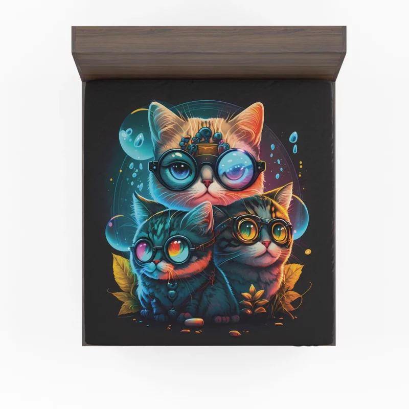 Cartoon Cat Character with Glasses Fitted Sheet